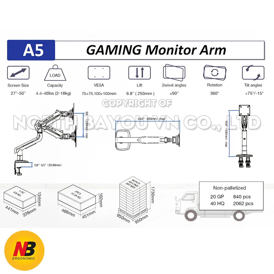 Giá Treo Màn Hình North Bayou A5 (27-50 inch) - ảnh 8