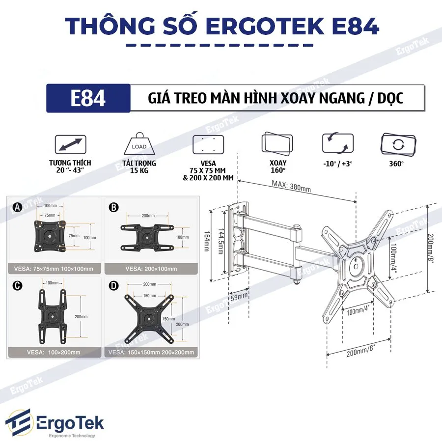 Giá Treo Tivi Xoay Ergotek E84 (20-43 inch) - ảnh 7