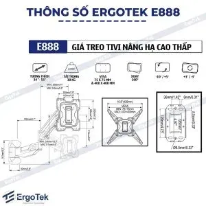 Giá Treo Tivi Xoay Ergotek E888 Piston Khí Nén (34-55 inch) - ảnh 6