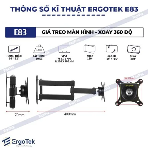 Giá Treo Tivi Xoay 360 Độ Ergotek EM-83 (17-32 inch) - ảnh 5