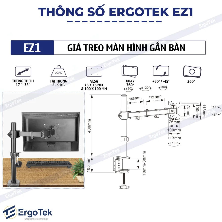 Giá Treo Màn Hình Ergotek EZ1 - 1 Màn Hình (17-32 inch) - ảnh 7