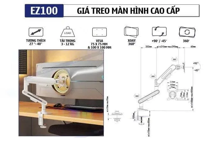 Giá Treo Màn Hình Ergotek EZ100 Pro (27-40 inch) - ảnh 7