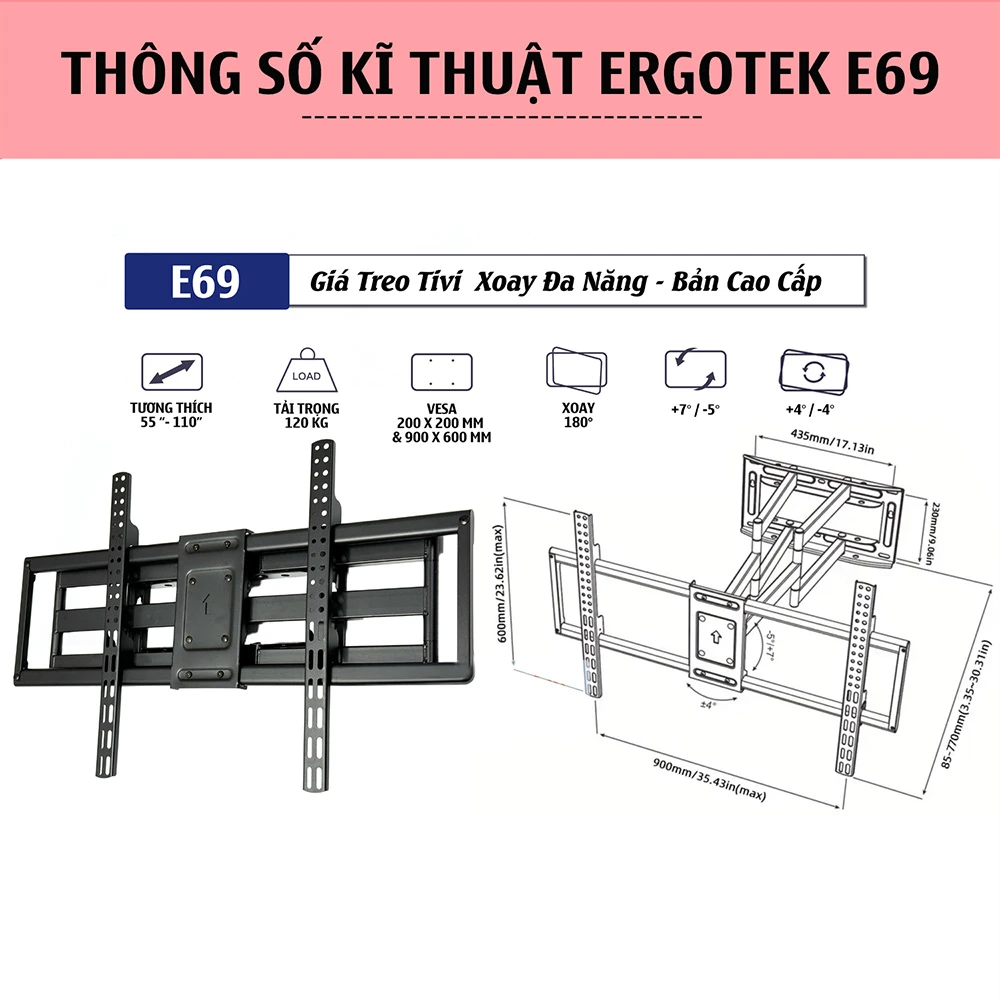 Giá Treo Tivi Xoay Ergotek E69 55-110 inch - ảnh 5